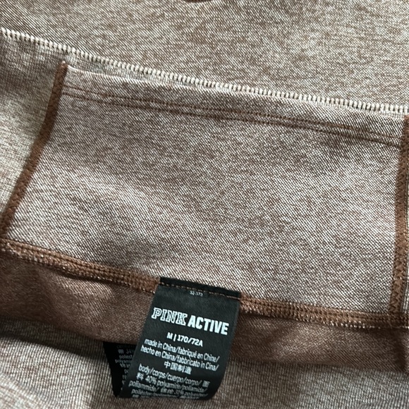 VS PINK ACTIVE High Waisted Seamless Lite Brown Bike Shorts w Hidden Pocket RARE - Picture 6 of 9